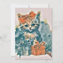 Vintage süße Weihnachtskatze Aquarell