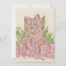 Vintage süße Weihnachtskatze Aquarell