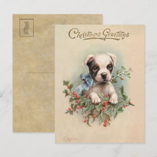 Vintage süße Welpen-Weihnachtsgrüße Postkarte
