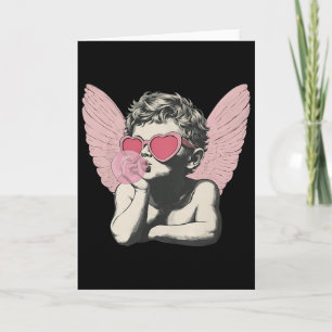 Vintage süßer Cupid in Sonnenbrille bläst Bubble V Karte