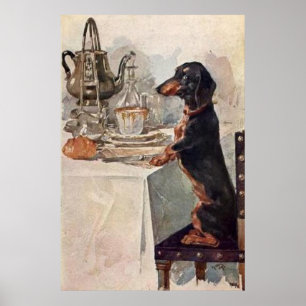 Vintage Süßer Dackel Trinkt Tee Poster Druck