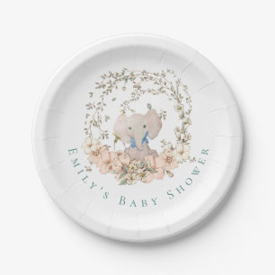 Vintage Süßer Elefant Blumen Junge Baby Shower Pappteller