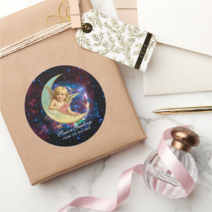 Vintage Süßer Engel auf dem Mond Weihnachten  Runder Aufkleber
