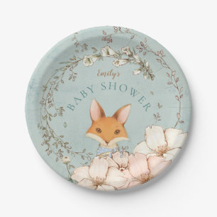 Vintage Süßer Fuchs Blumen Junge Grüne Babyparty Pappteller