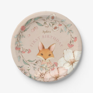 Vintage Süßer Fuchs Blumen Mädchen Erste Geburtsta Pappteller