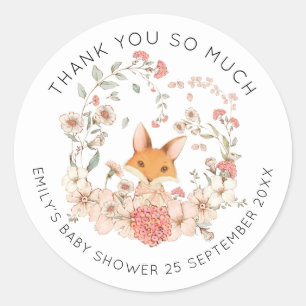 Vintage Süßer Fuchs Floral Danke Baby Shower Runder Aufkleber