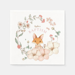 Vintage Süßer Fuchs Rosafarbenes Florales Mädchen Serviette