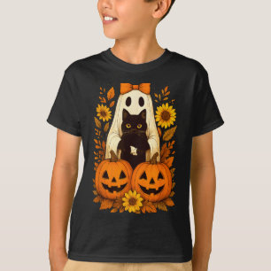 Vintage süßer Halloween-Geist hält schwarze Katze T-Shirt