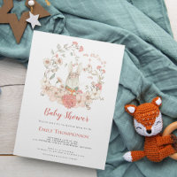 Vintage Süßer Hase Blätterwerk Pfirsich Babyparty