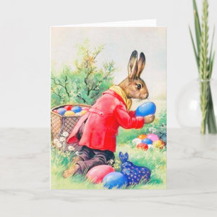Vintage süßer Hase und farbenfrohe Ostereier Feiertagskarte