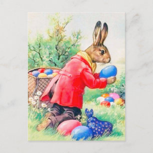 Vintage süßer Hase und farbenfrohe Ostereier Postkarte