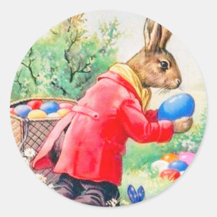 Vintage süßer Hase und farbenfrohe Ostereier Runder Aufkleber