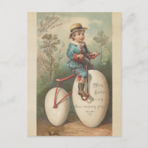 Vintage süßer Junge Ei Fahrrad Ostern Segen Feiertagspostkarte