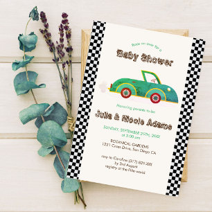Vintage Süßer Kleiner Auto-Rennfahrer Baby-Party Einladung