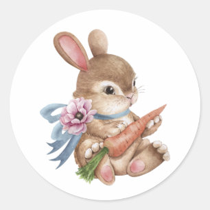 Vintage süßer Osterhase mit Karotte Runder Aufkleber