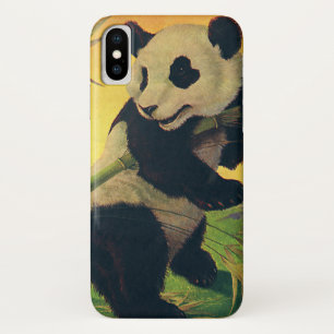 Vintage süßer Panda-Bär, der Bambus isst, Wildtier iPhone X Hülle