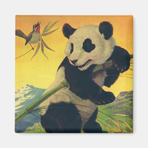 Vintage süßer Panda-Bär, der Bambus isst, Wildtier Magnet