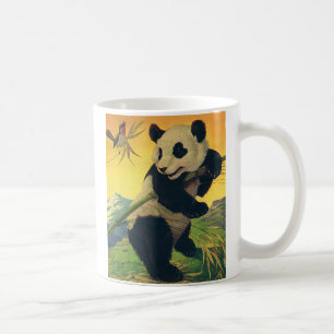 Vintage süßer Panda-Bär, der Bambus isst, Wildtier Tasse