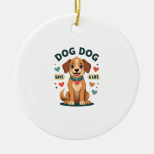 Vintage süßer Rettungshund Rette ein Leben Cartoon Keramik Ornament