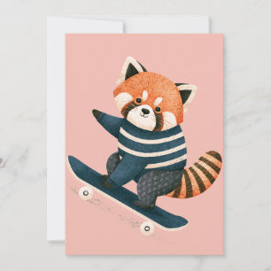 Vintage Süßer Roter Panda Waschbär Skateboardfahre Ankündigung
