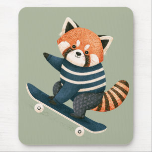 Vintage Süßer Roter Panda Waschbär Skateboardfahre Mousepad