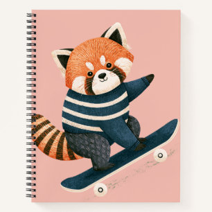 Vintage süßer Roter Panda Waschbär Skateboarding Notizbuch