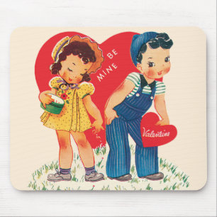 Vintage Süßer Valentinstag, Jungen- und Mädchenher Mousepad