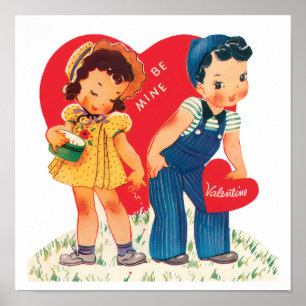 Vintage Süßer Valentinstag, Jungen- und Mädchenher Poster