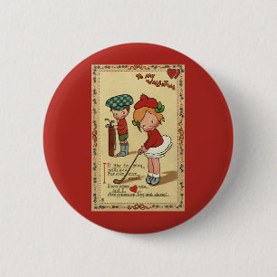 Vintage Süßer Valentinstag, Kinder Sport Golf Button
