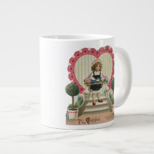 Vintage Süßer Valentinstag, Mädchen mit Blumen Jumbo-Tasse
