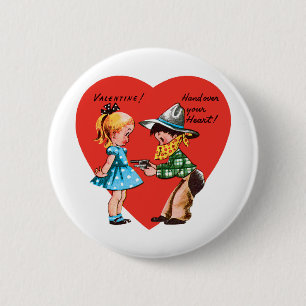 Vintage Süßer Valentinstag, Mädchen mit Cowboy Button