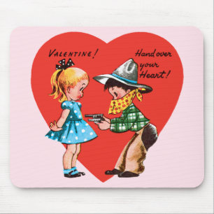 Vintage Süßer Valentinstag, Mädchen mit Cowboy Mousepad