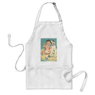 Vintage süßes Baby, das auf dem Telefon spricht, H Schürze