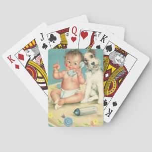 Vintage süßes Baby, das auf dem Telefon spricht, m Spielkarten