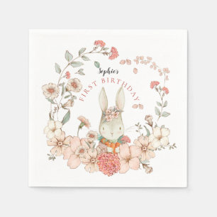 Vintage Süßes Häschen Florales Mädchen Erste Gebur Serviette