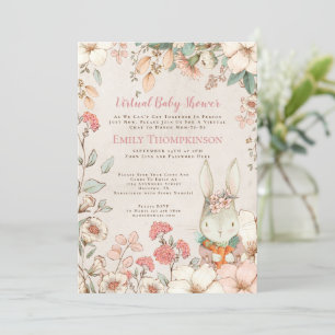 Vintage Süßes Kaninchen Blumenblatt Virtuelle Baby Einladung