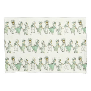 Vintage Süßes Kinder Muster Kate Greenaway Mint Kissenbezug