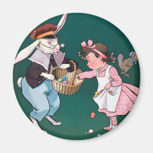 Vintage Süßes Kleines Mädchen Hase Kaninchen Oster Magnet