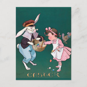 Vintage süßes kleines Mädchen Hase Kaninchen Oster Postkarte