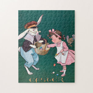 Vintage süßes kleines Mädchen Hase Kaninchen Oster Puzzle