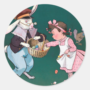 Vintage Süßes Kleines Mädchen Hase Kaninchen Oster Runder Aufkleber