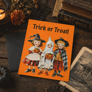 Vintage Süßes oder Saures Kinder Retro Halloween Postkarte