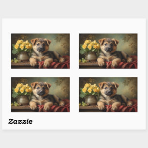 Vintage süßes Portrait eines Deutschen Schäferhund Rechteckiger Aufkleber