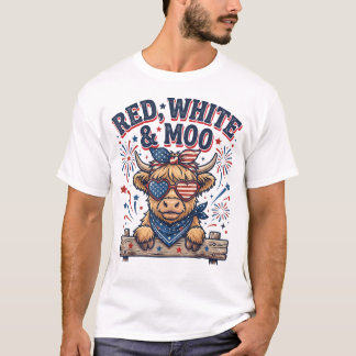 Vintage Süßes Rot, Weiß und Moo Lustiger 4. Juli T-Shirt
