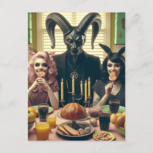 Vintage-Süßigkeiten-Abendessen Okkult Baphomet Postkarte