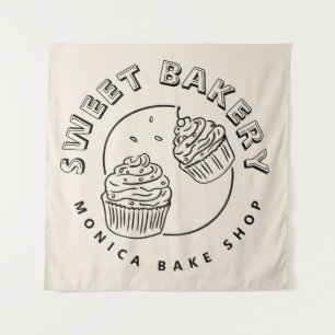 Vintage Süßigkeiten-Bäckerei-Logo Wandteppich