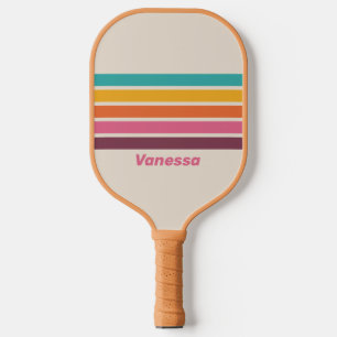 Vintage Süßigkeiten Regenbogen Streifen mit Namen Pickleball Schläger