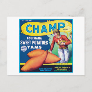 Vintage Süßkartoffeln Lebensmittel-Label Postkarte