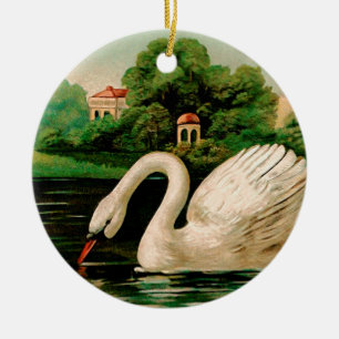 Vintage Swan im Lake Keramik Ornament