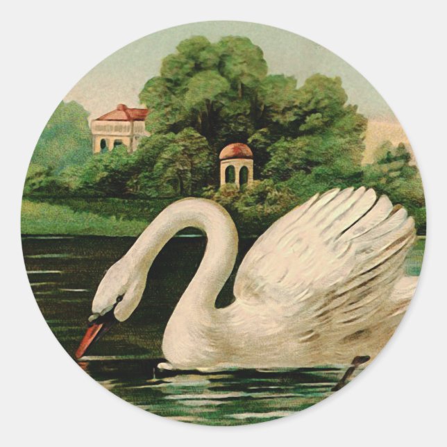 Vintage Swan im Lake Runder Aufkleber (Vorderseite)